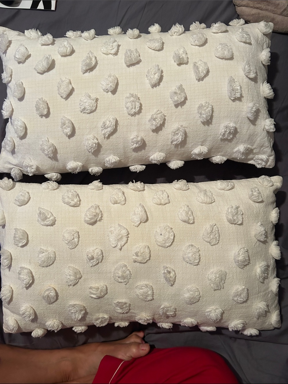 West Elm Ivory Pom Pom Decorative Lumbar Pillows
